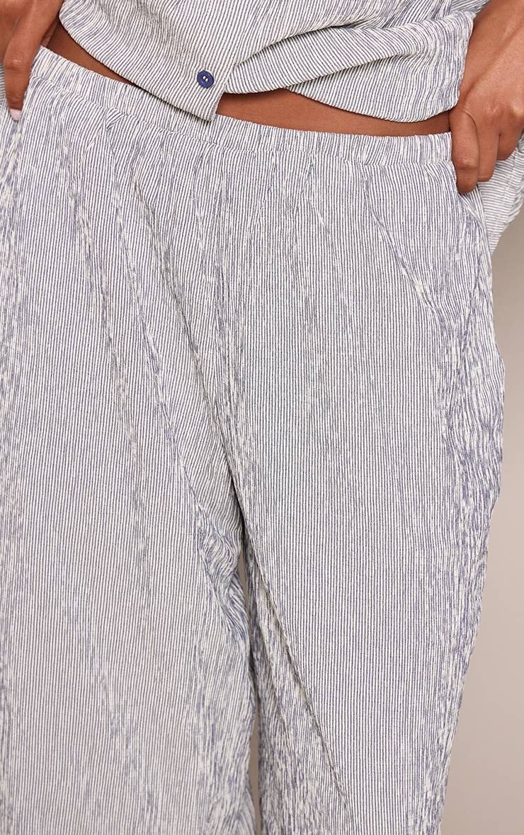Bleu Marine Pantalon Large À Rayures Texturées Ensemble Coordonné
