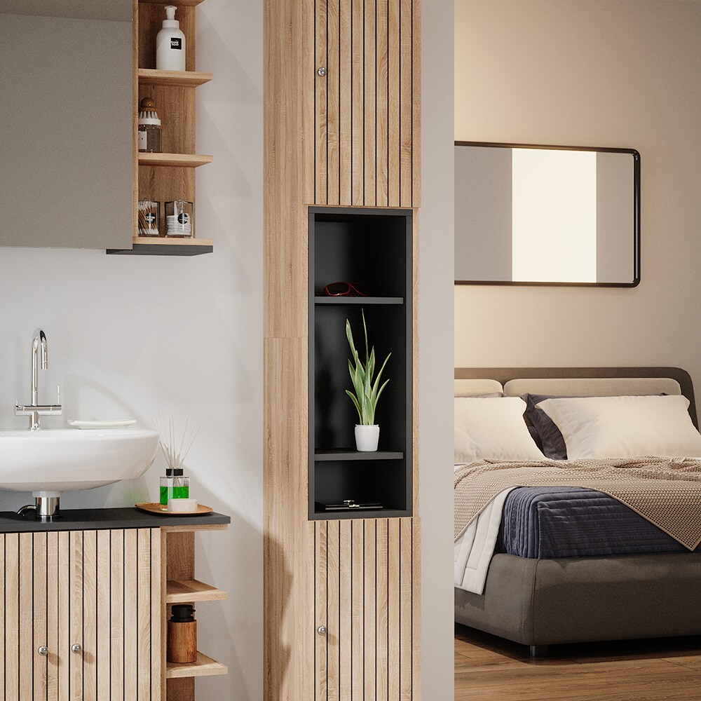 Vicco Hochschrank Aquis 30 x 190 cm, Sonoma Anthrazit, Badezimmer, modernes Design