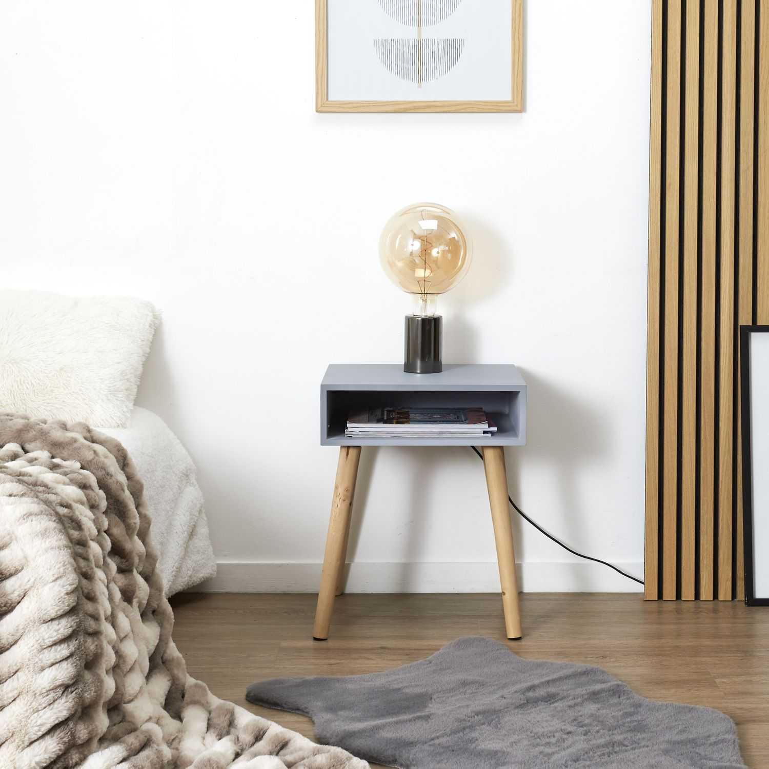 TABLE CHEVET NICHE GRIS