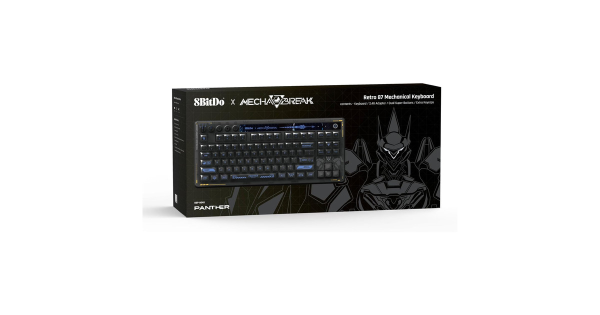 8BitDoRetro 87 Mechanical Keyboard - Mecha BREAK, gaming toetsenbord  (Zwart/blauw, US lay-out, Kailh Box Jellyfish Pro Glaze, TKL, ABS keycaps, Hot-swap, Bluetooth LE 5.0, Wireless 2.4GHz, USB)