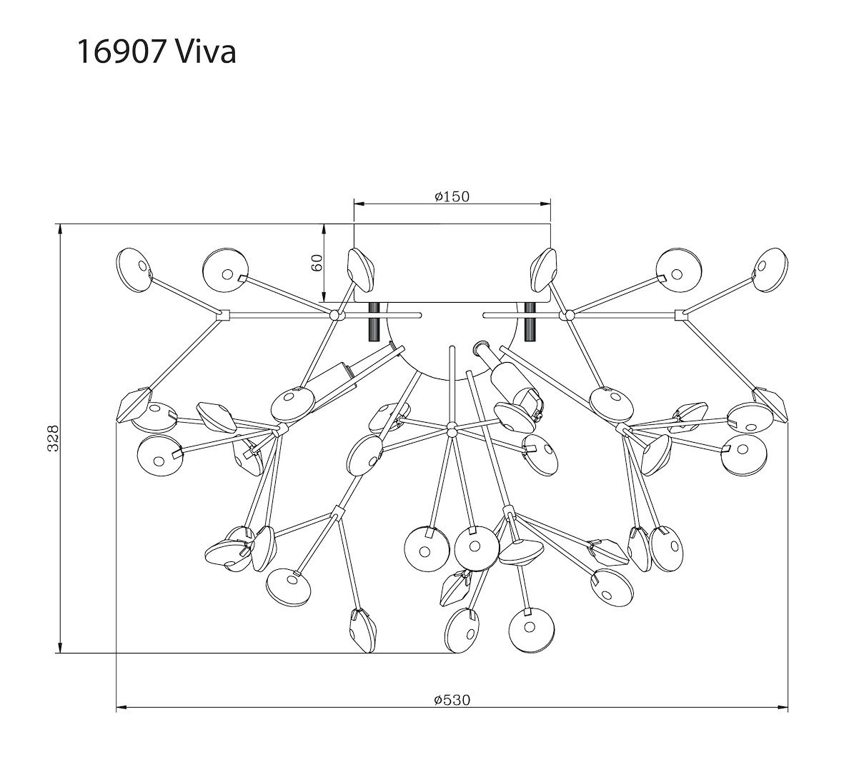 Viva plafond Svart med sotet prismer G9 lyskilder medfølger ikke