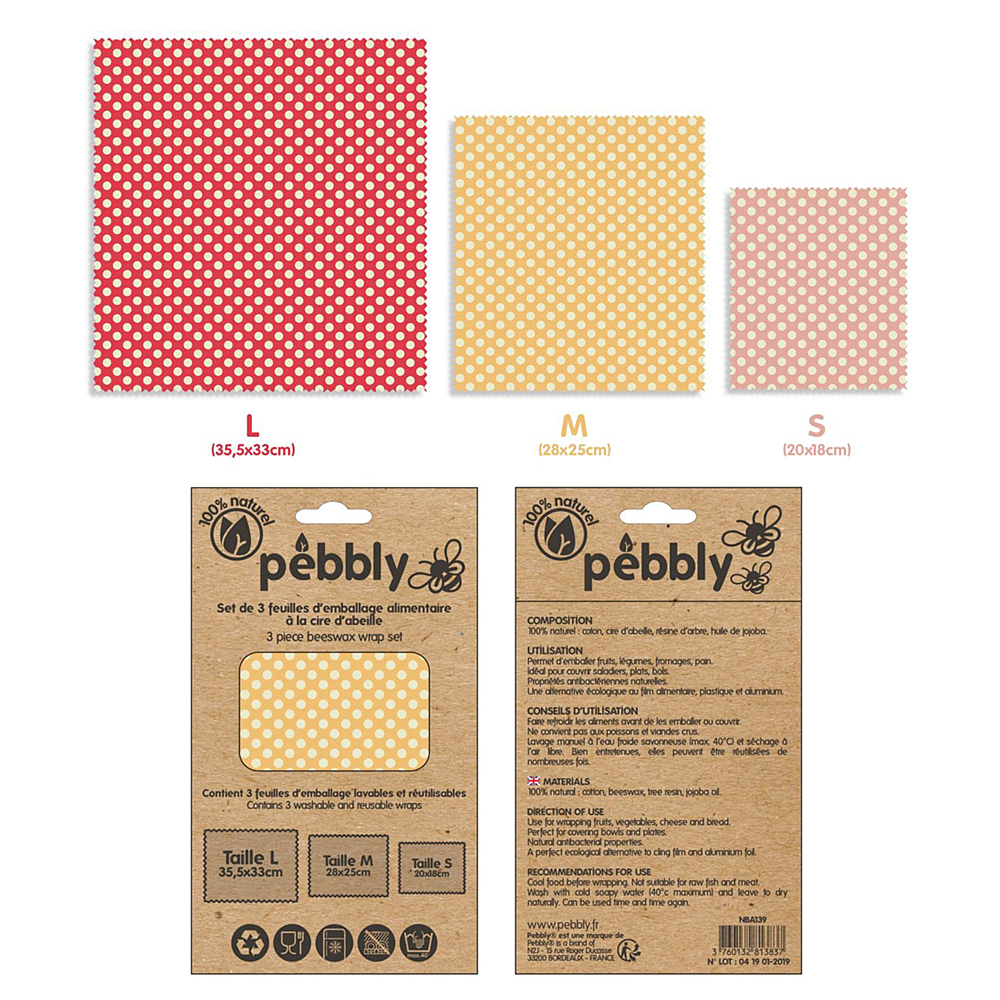 Set 3 Feuilles d Emballage Alimentaire Cire d Abeille Pebbly