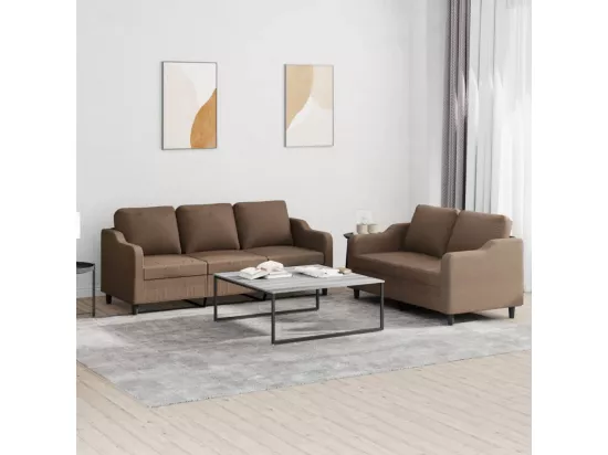 Ensemble de canapés 2 pcs avec coussins Marron Tissu