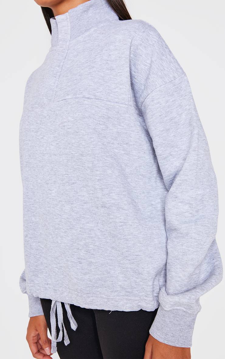 Gris Chiné Sweatshirt Latte À Zip Quart Et Ourlet À Cordon