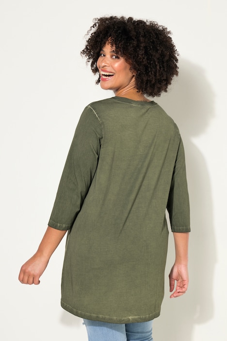 T-Shirt, cold dyed, Statement-Druck, V-Ausschnitt, 3/4-Arm