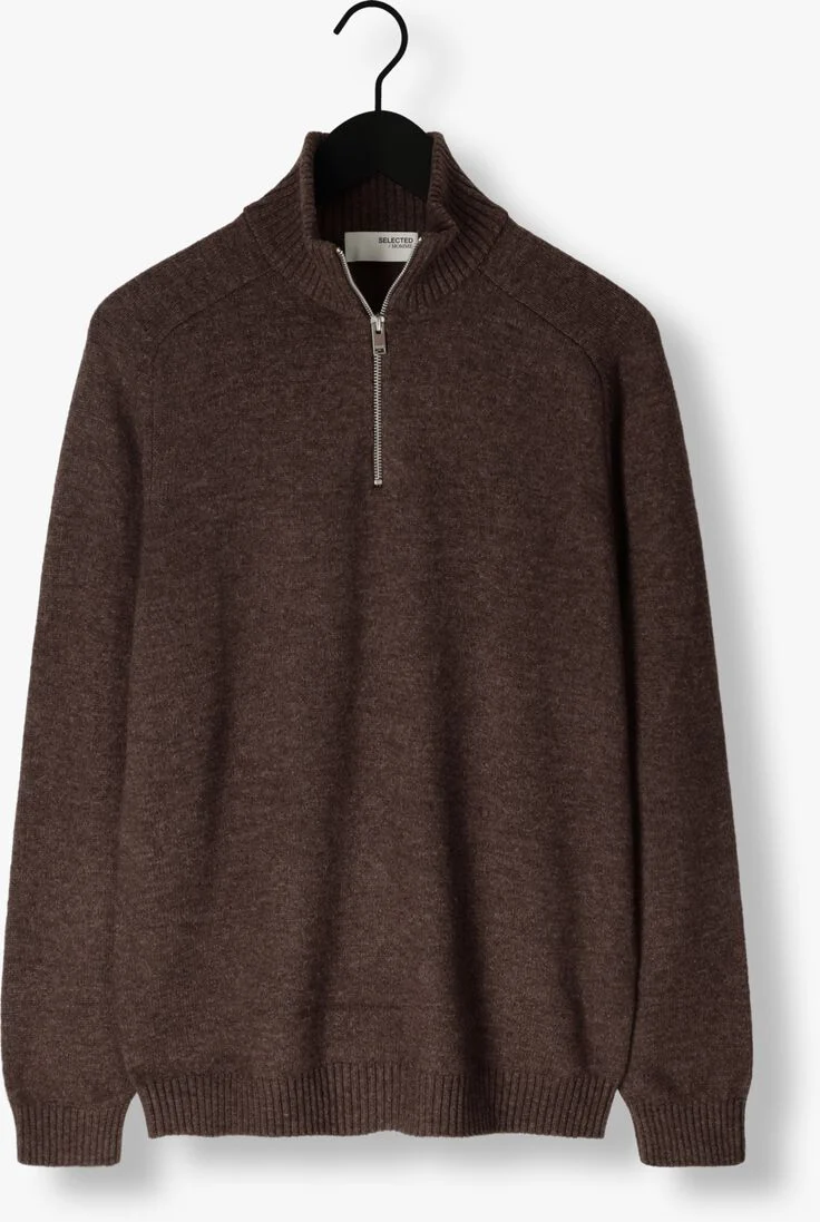 SELECTED HOMME bruine selected homme trui slhreg dan wool-mix zip high neck ow