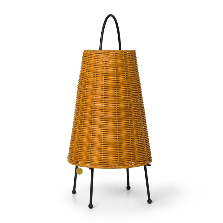 Ferm Living - Porti LED Akku Tischleuchte Rattan, natur