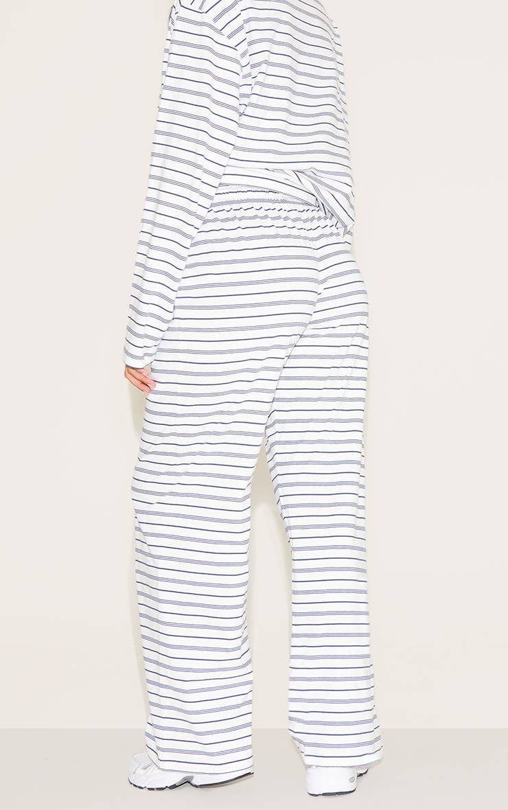 Bleu Marine Pantalon Large À Rayures Avec Cordon De Serrage