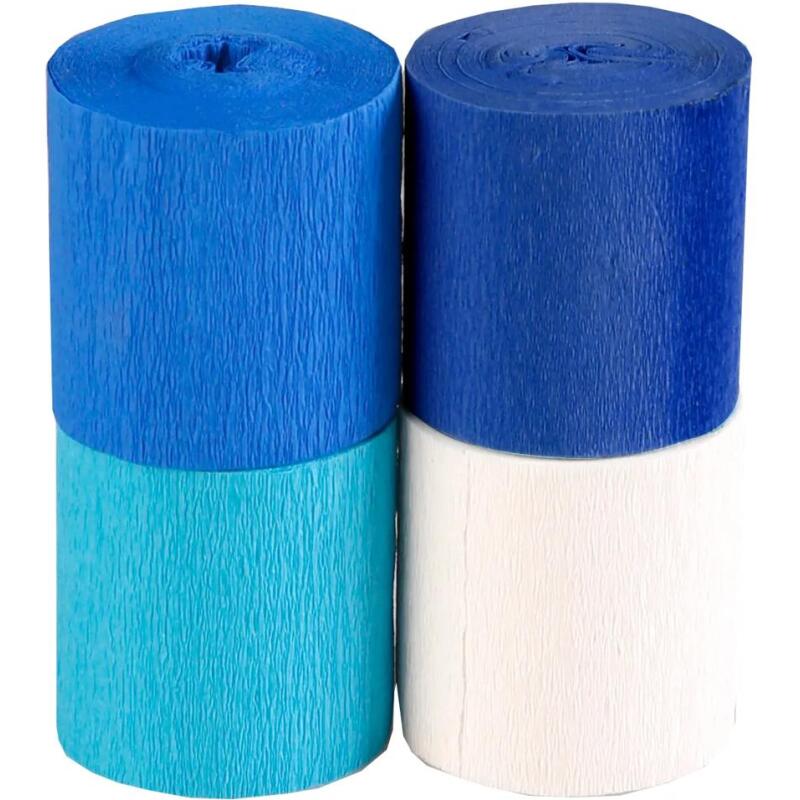 PAPIER CREPON IGNIFUGE, 4 bandes au format 5cmx10m - Assortiment bleu