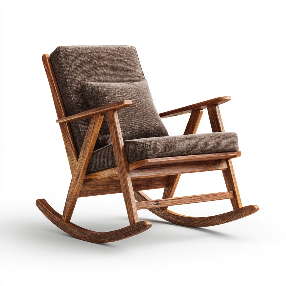 Schaukelstuhl Massivholz 60x80x100 cm Stoff Kissen Braun – Klassisches
