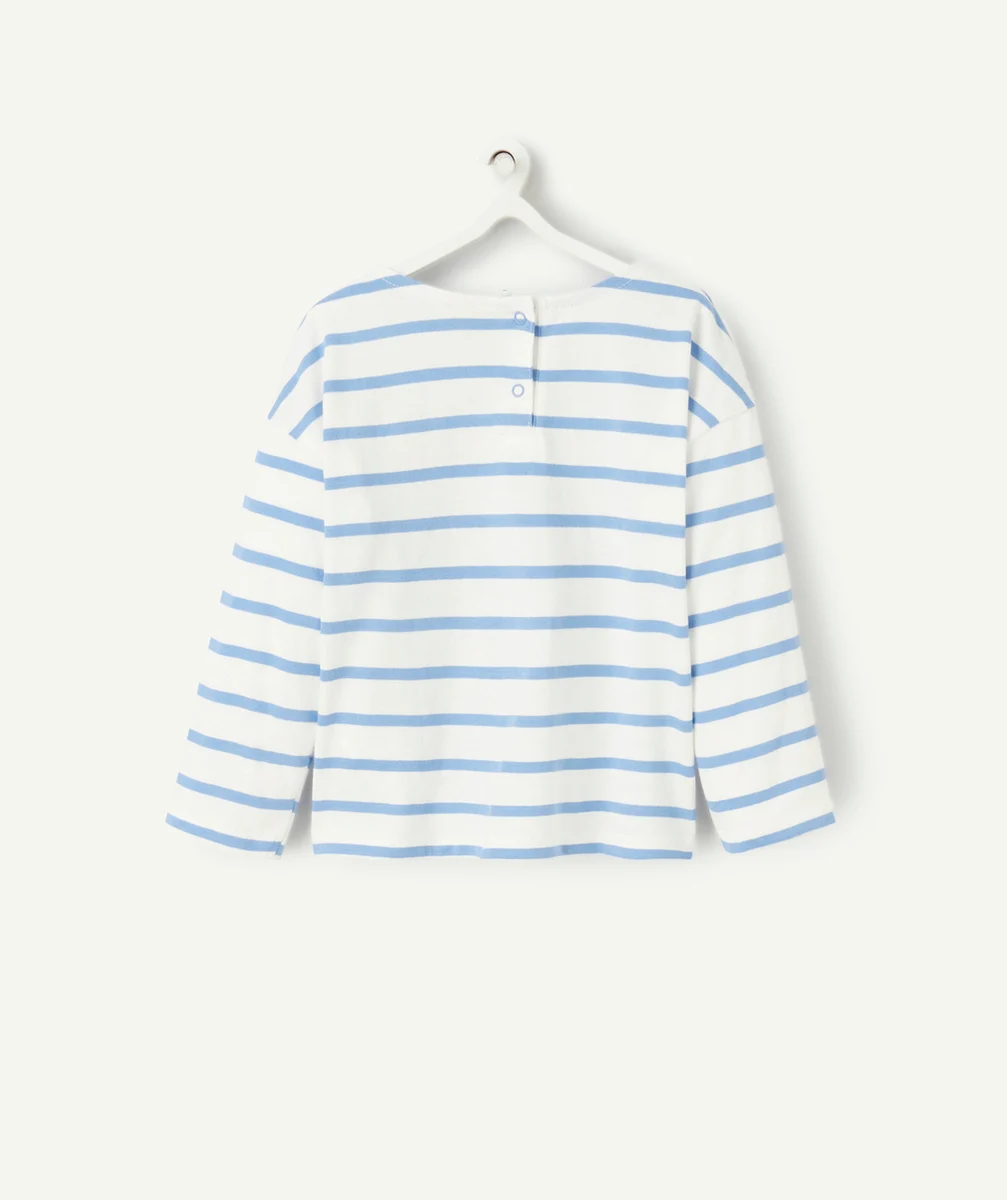 T-SHIRT BÉBÉ FILLE EN COTON BIO IMPRIMÉ À RAYURES BLEUES AVEC MOTIF FRUIT