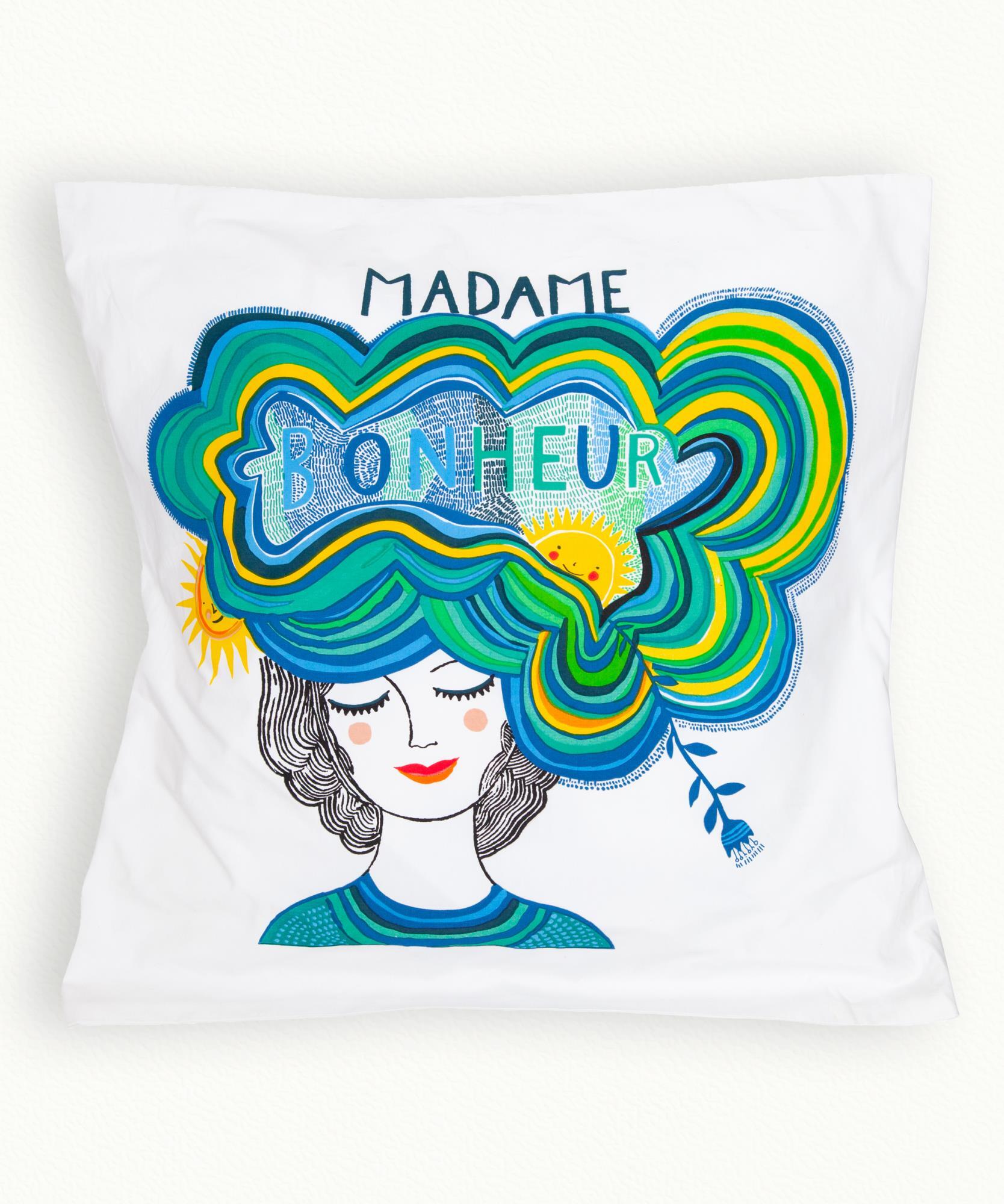2 Taies d' oreiller M et Mme Bonheur  65 x 65 cm - Carrée