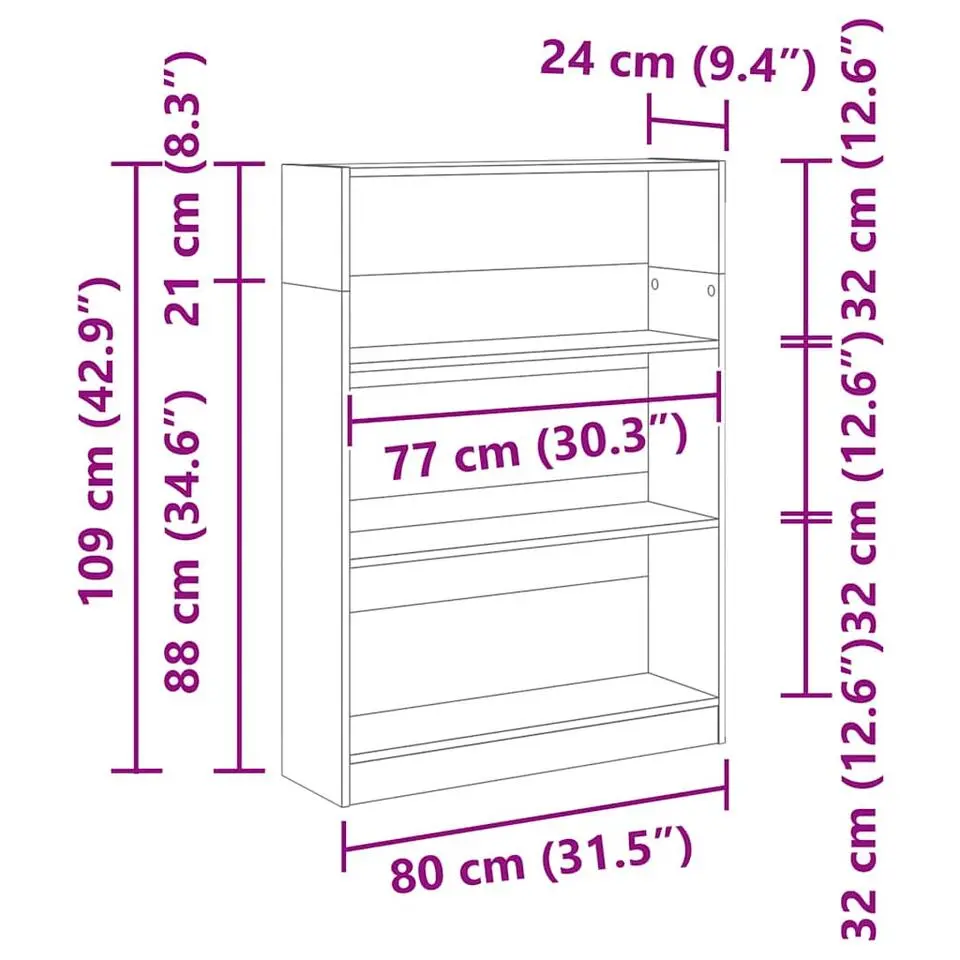 vidaXL - Boekenkast met 3 vakken - Wit - Bewerkt hout - 80x24x109 cm