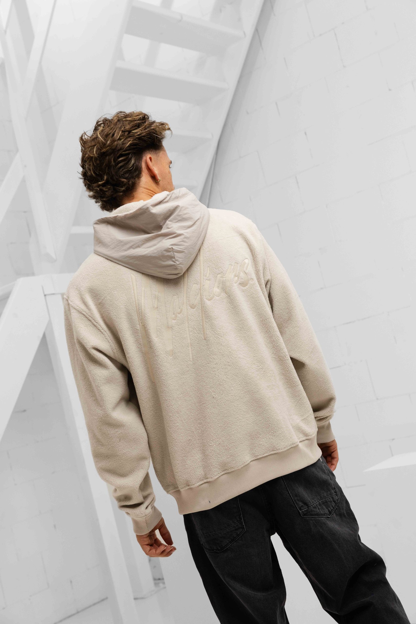 Malelions Fleece Nylon Half Zip Hoodie Heren Beige