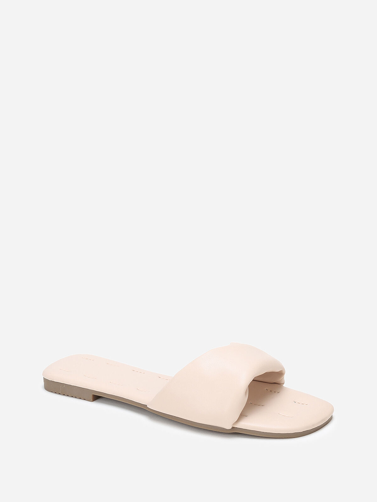 Mules plates à bride torsadée en simili- Beige