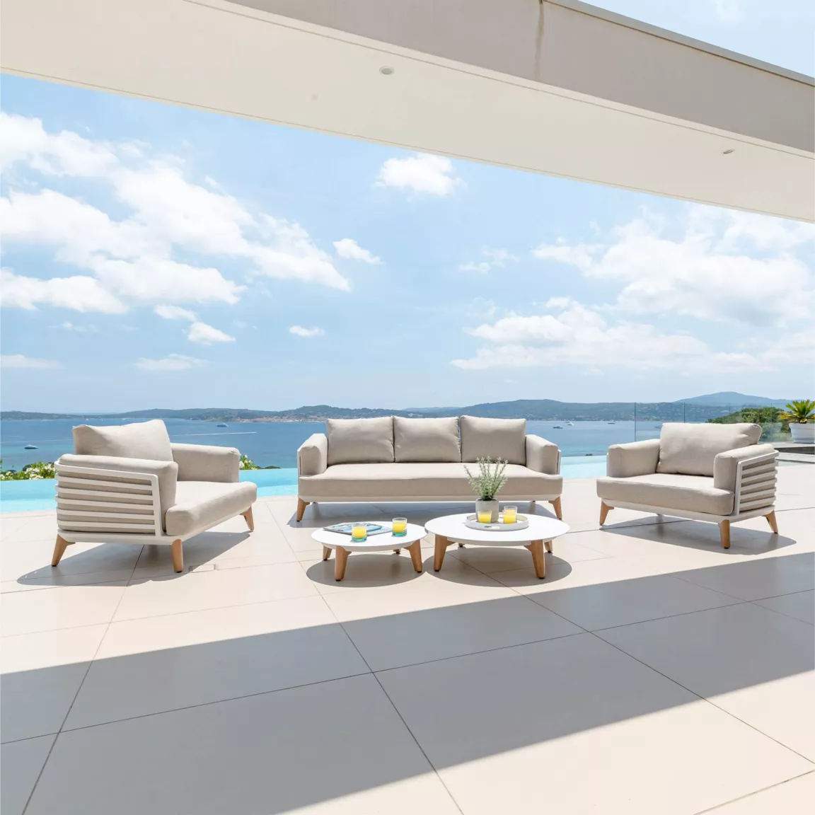 Salon de jardin aluminium 5 places 5 pcs Monte Carlo Blanc et taupe
