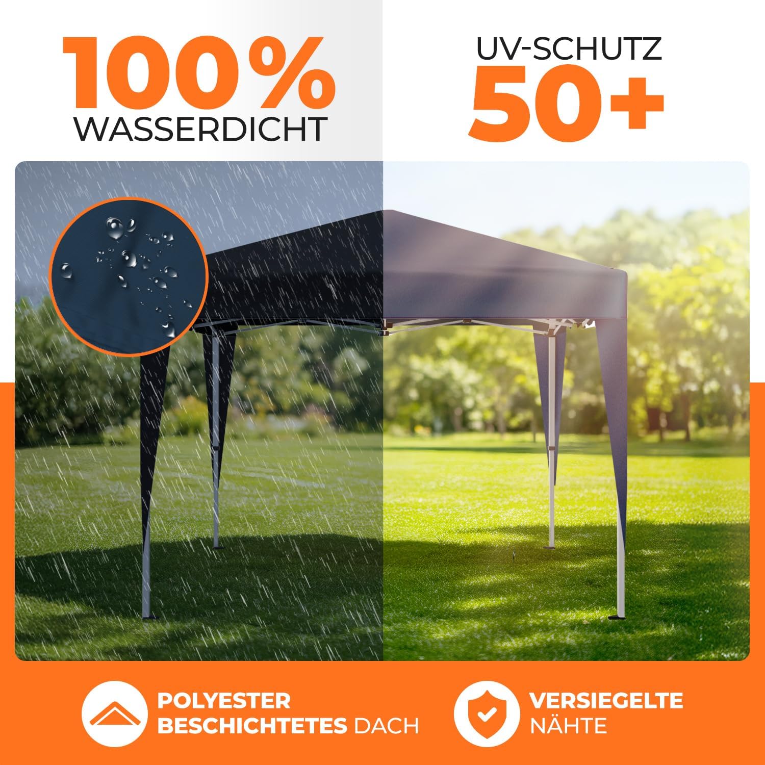 Kronenburg Faltpavillon wasserdicht Dachmaß 2 x 2 m UV Schutz 50+ Pavillon in Blau mit 4 Seitenteilen