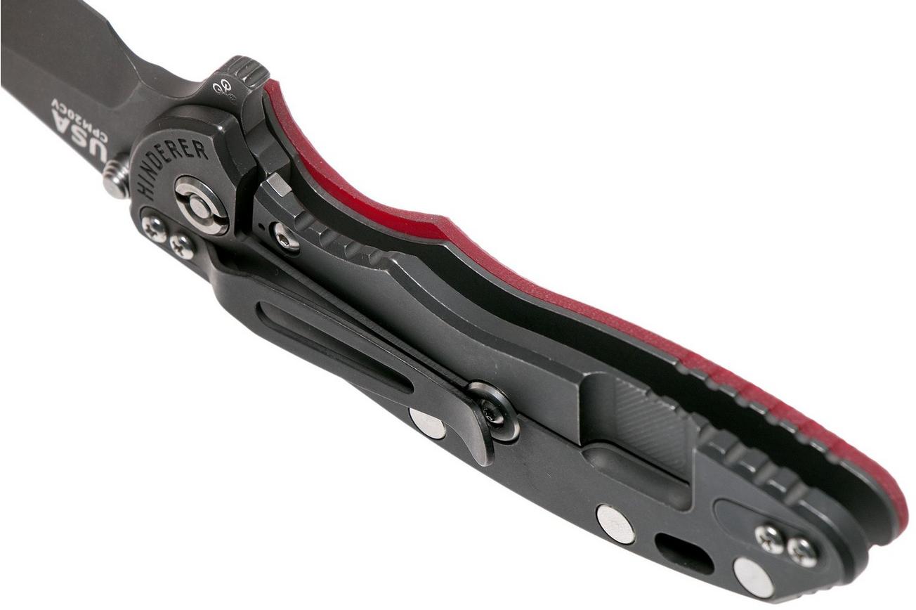 Rick Hinderer XM18 3,5” Slicer CPM 20CV Battle Black DLC, Red G10, zakmes