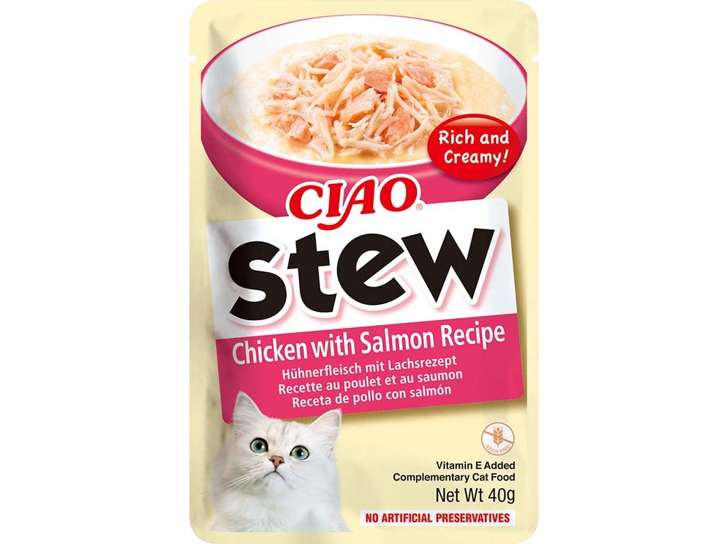 COMIDA HUMIDA GATO CIAO STEW FRANGO/SALMÃO 40G