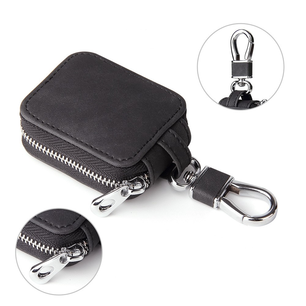 AirPods Leder Tasche Schutzhülle mit Reissverschluss   Karabiner - Braun