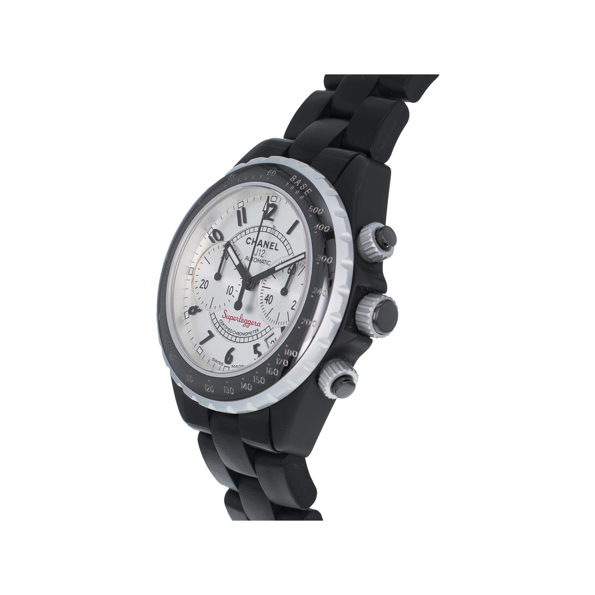 Montre d'occasion Chanel J12 Superleggera mixte chronographe céramique noire