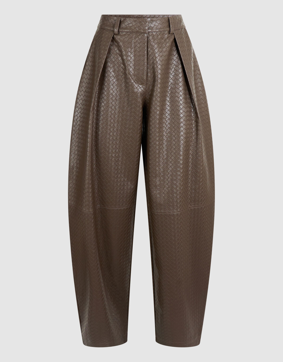 Vegan Leren Braided Barrel Fit Broek Donkerbruin