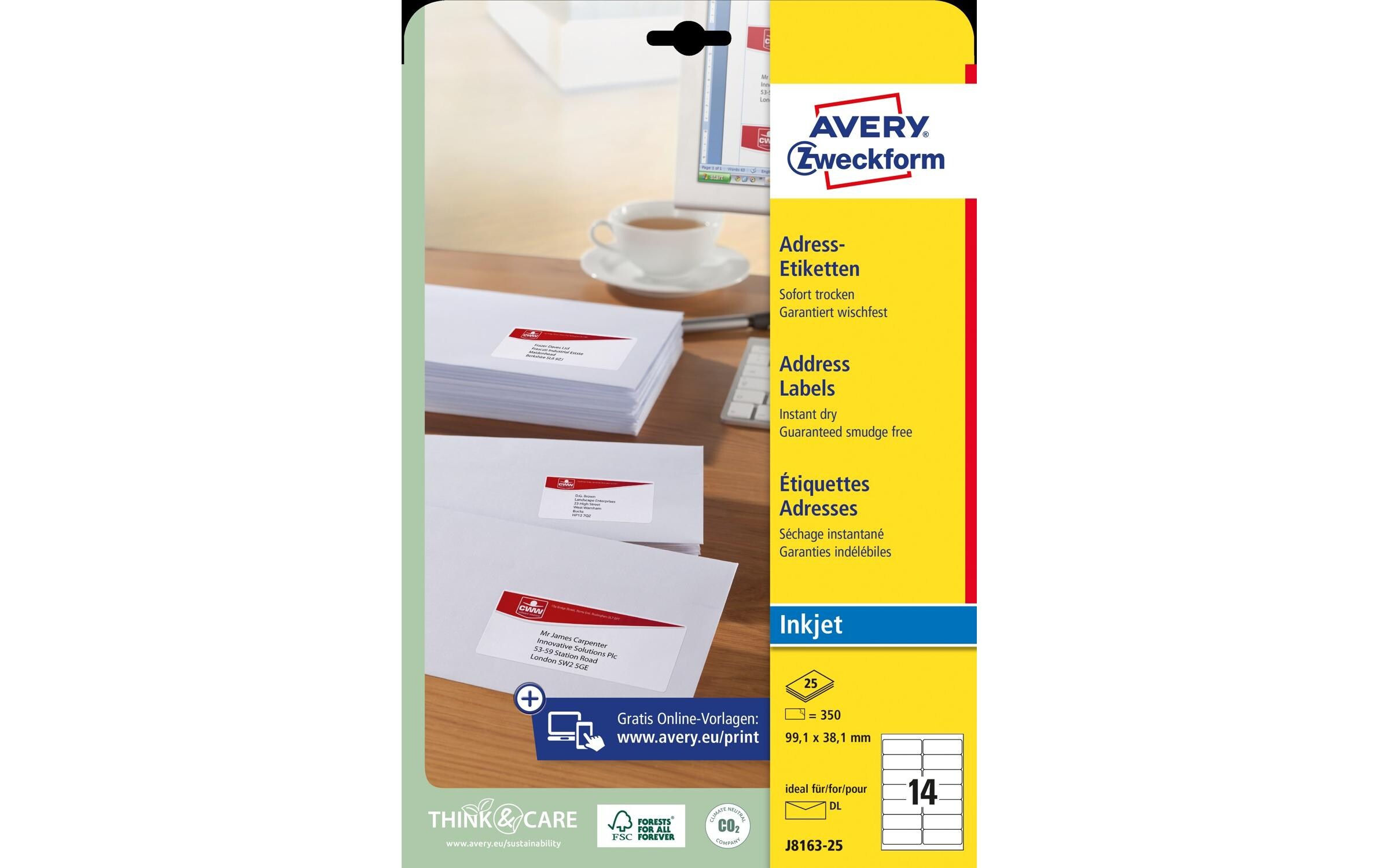 Adressetiketten 99.1 x 38.1 mm, 25 BlattUmweltfreundliche Adress-Etiketten