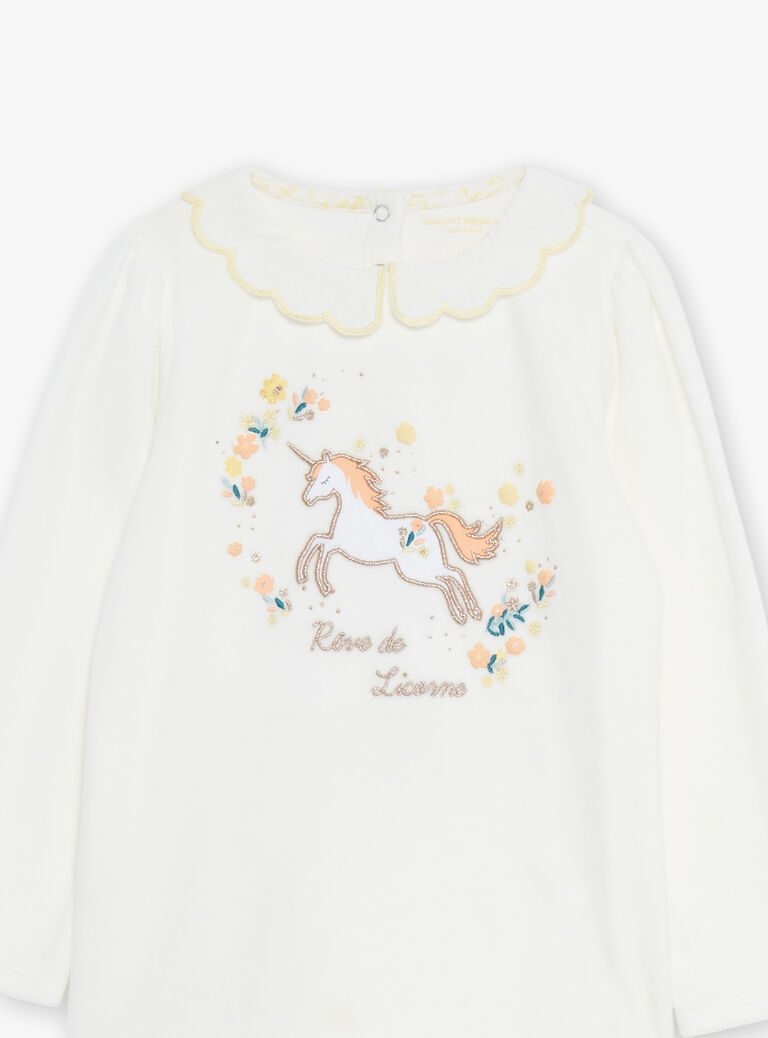 Pyjama en velours écru à motif licorne