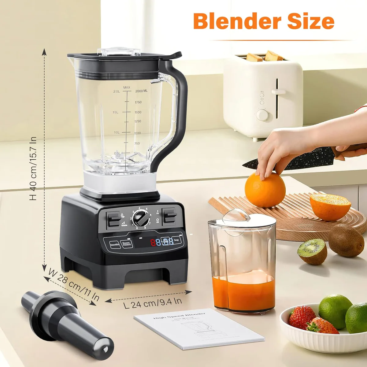Blender électrique Smoothie Professionnel 33000r/min 2000W noir Vendos