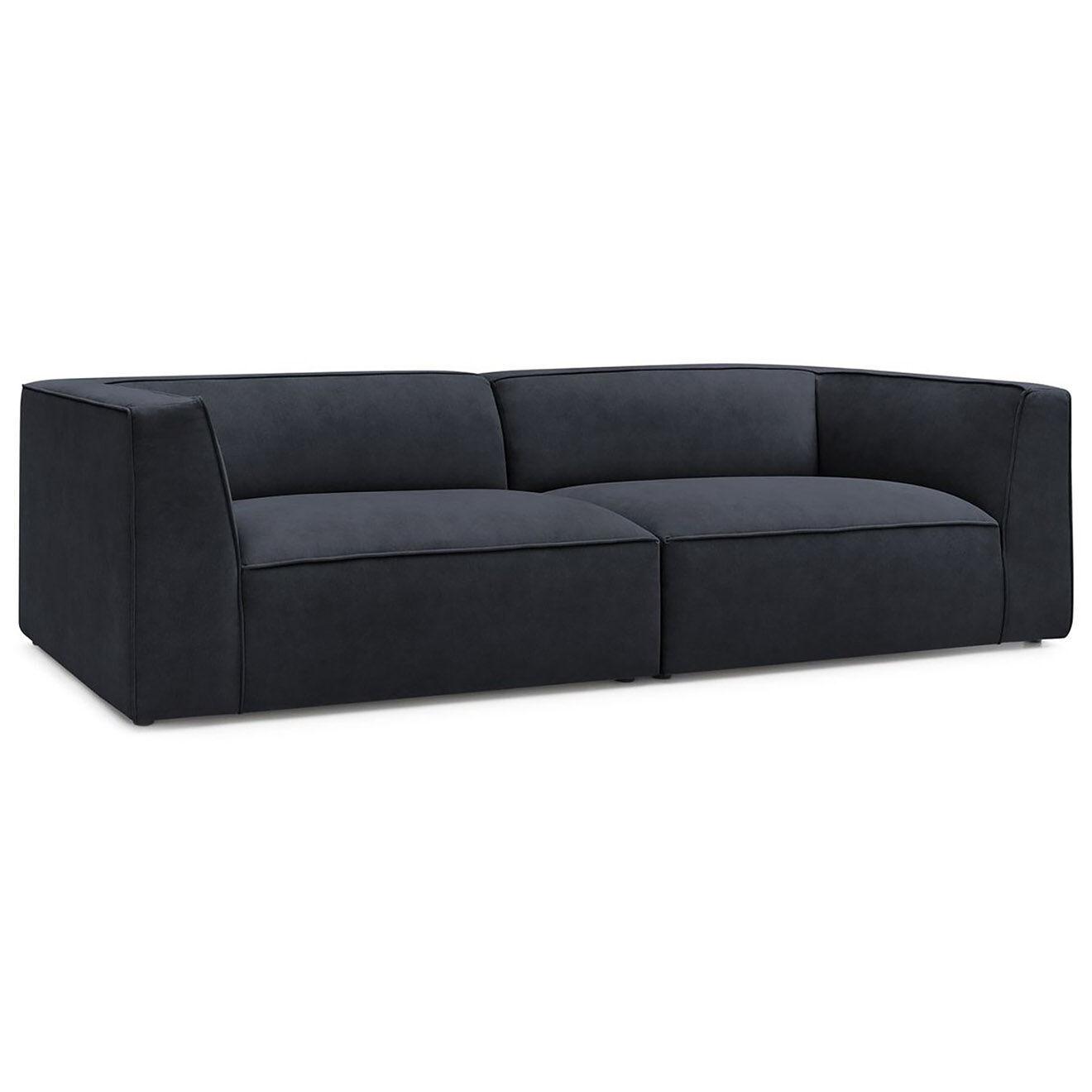 Bobochic Canapé droit fixe 4 places en Velours Molière bleu foncé - 273x99x71 cm