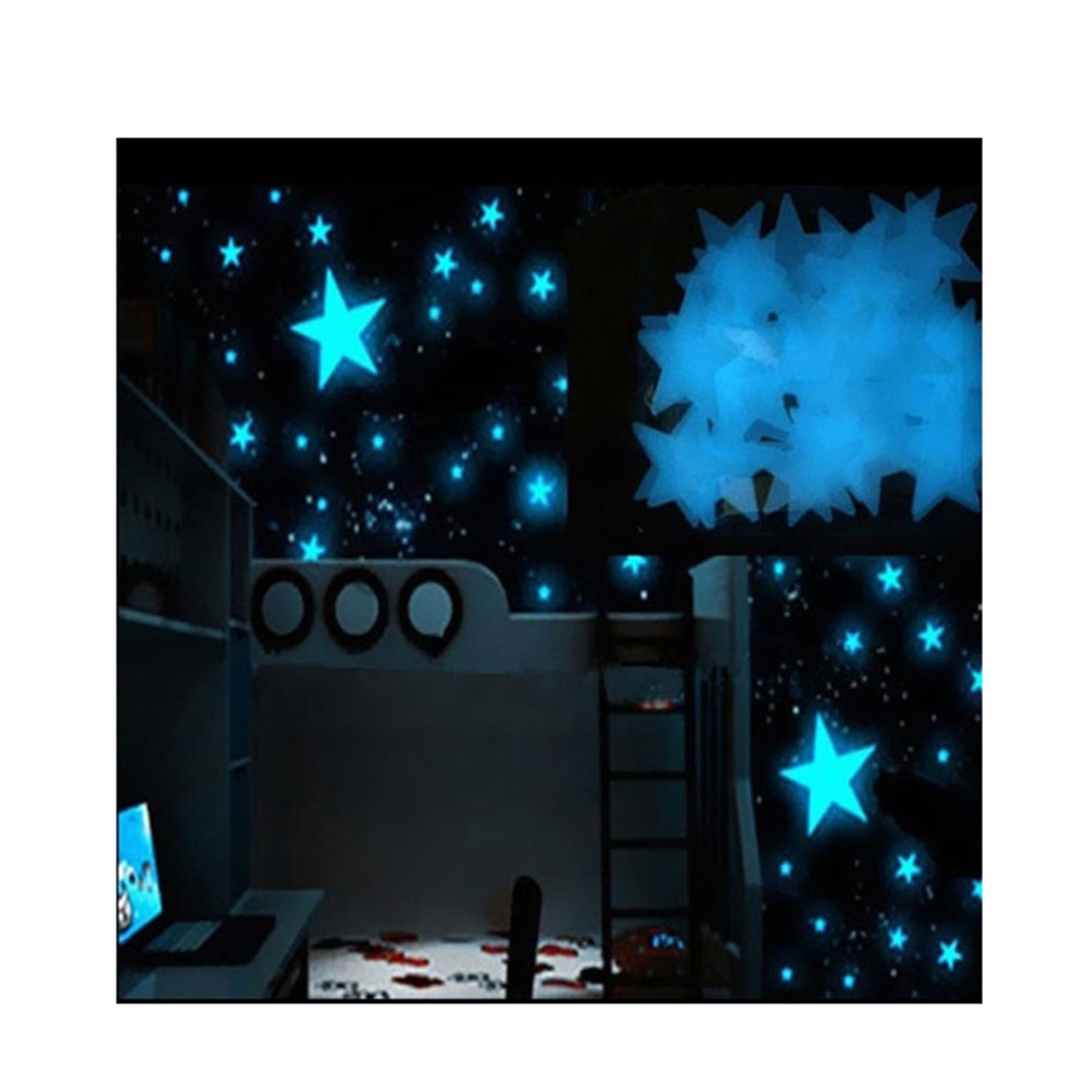 (100er Set) Leuchtende Wandsticker Fluoreszierende Sterne Glow in the Dark Sternenhimmel Wand Deko für Kinderzimmer - Blau