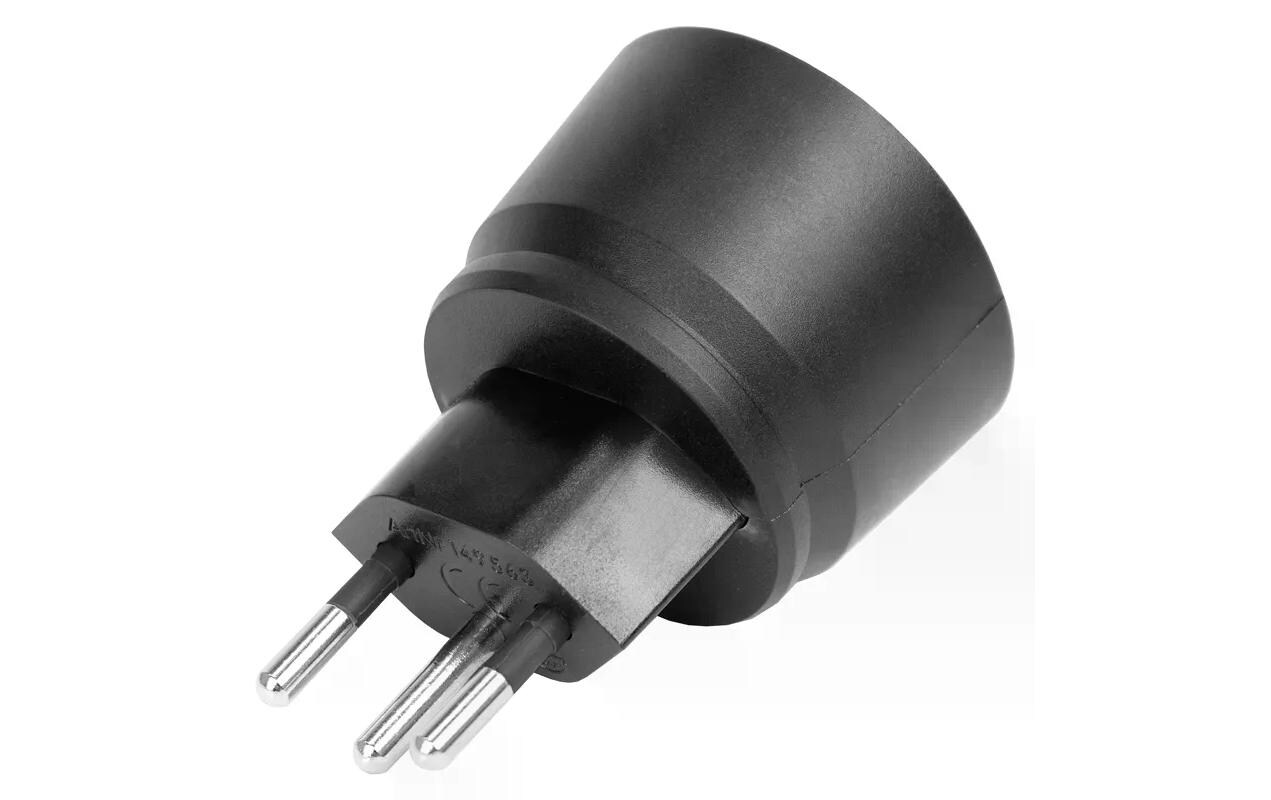 Fixadapter SchuKo Konturenstecker – T12 IP44 mit MoosgummiDeutsch (Schuko CEE7) auf Schweiz (T12) 3 Pol