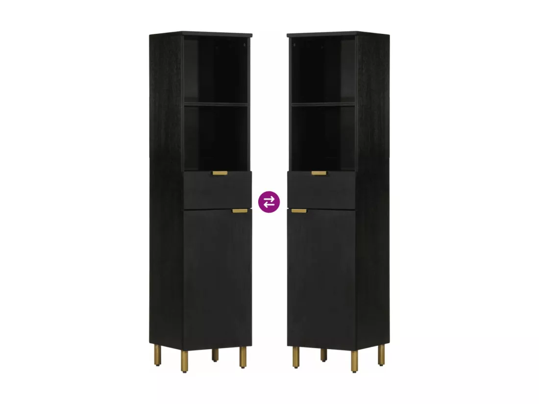 Armoire de salle de bain noir 38x33x160 cm bois massif manguier