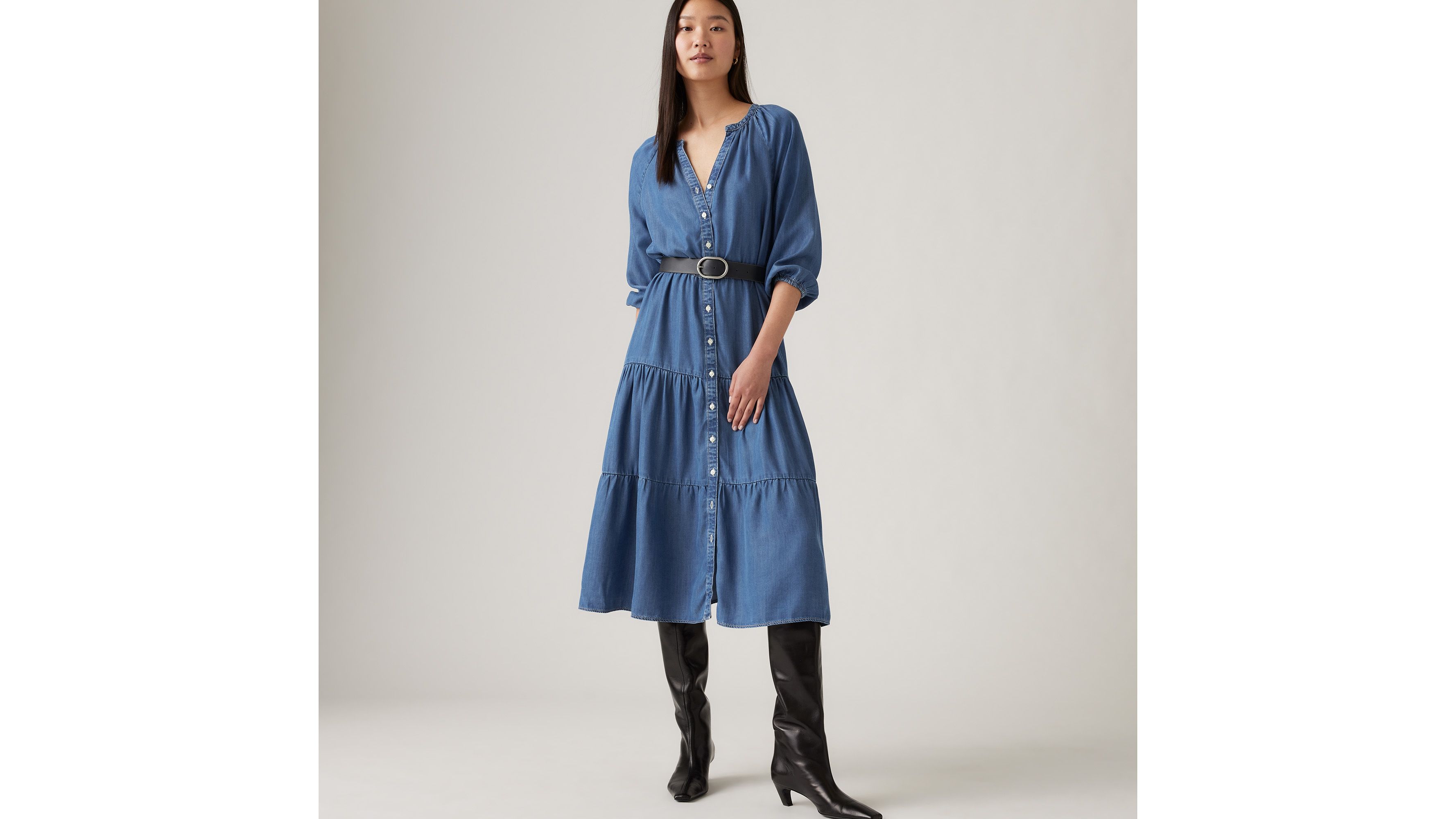 Robe mi-longue Cecile Lightweight - Paper Map 3 - Bleu