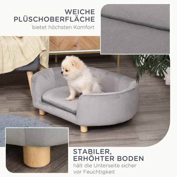 Pet Sofa Hundesofa Hundeseng Med Nederlandsk Fløyelsskum Bjørkeben For Katter Hunder 86 X 55 X 33 Cm Lys Grå