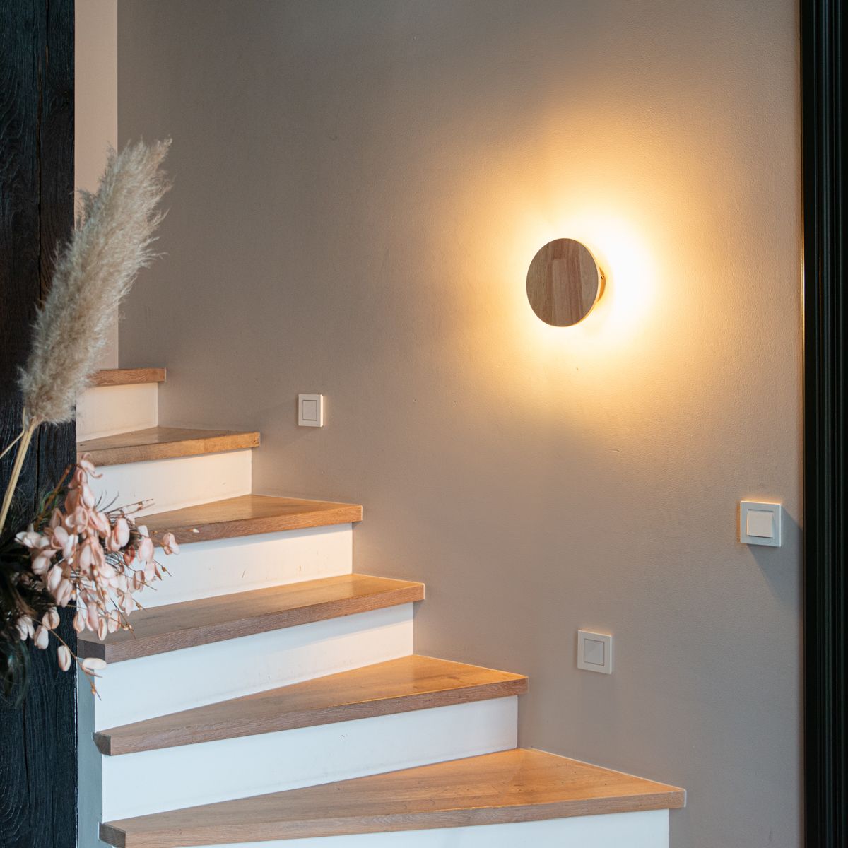 Landelijk wandlamp hout rond kantelbaar - Pulley