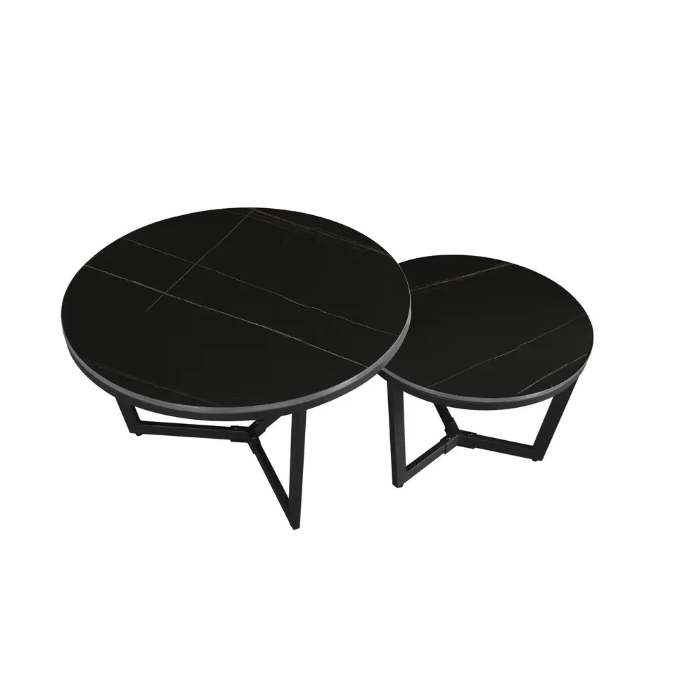 Salontafel set van 2 Brady marmer zwart rond 68,50x69x43 cm Stoneware