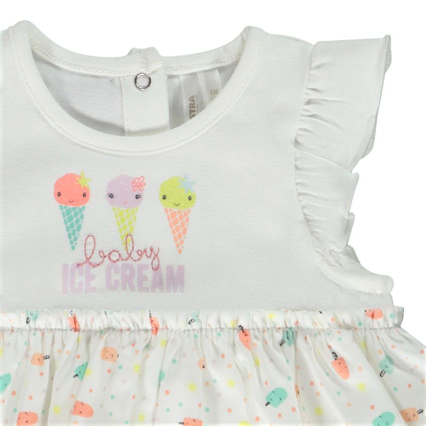 Robe body 2 en 1 imprimé glaces pour bébé fille - Blanc