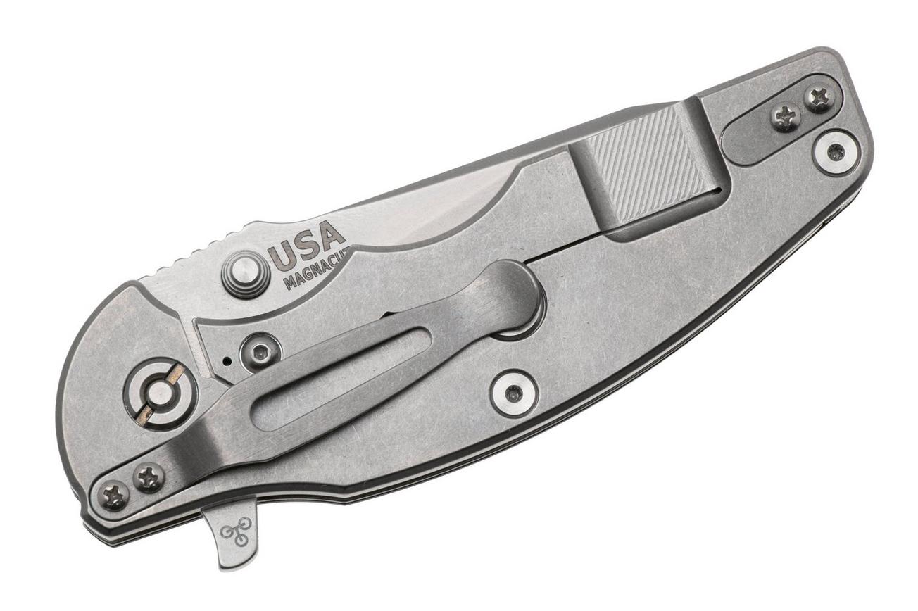 Rick Hinderer Jurassic Slicer, Hollow Ground Magnacut, Stonewashed, Blue/Black G10, zakmes