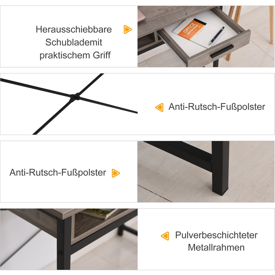 HOMCOM Schreibtisch im Industriestil grau, schwarz