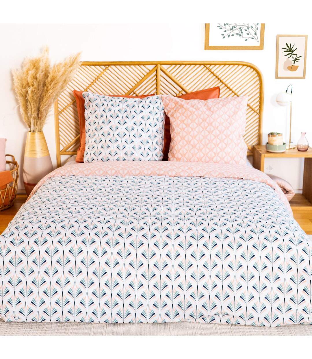 Parure de lit 260x240 cm coton VOLEA rose