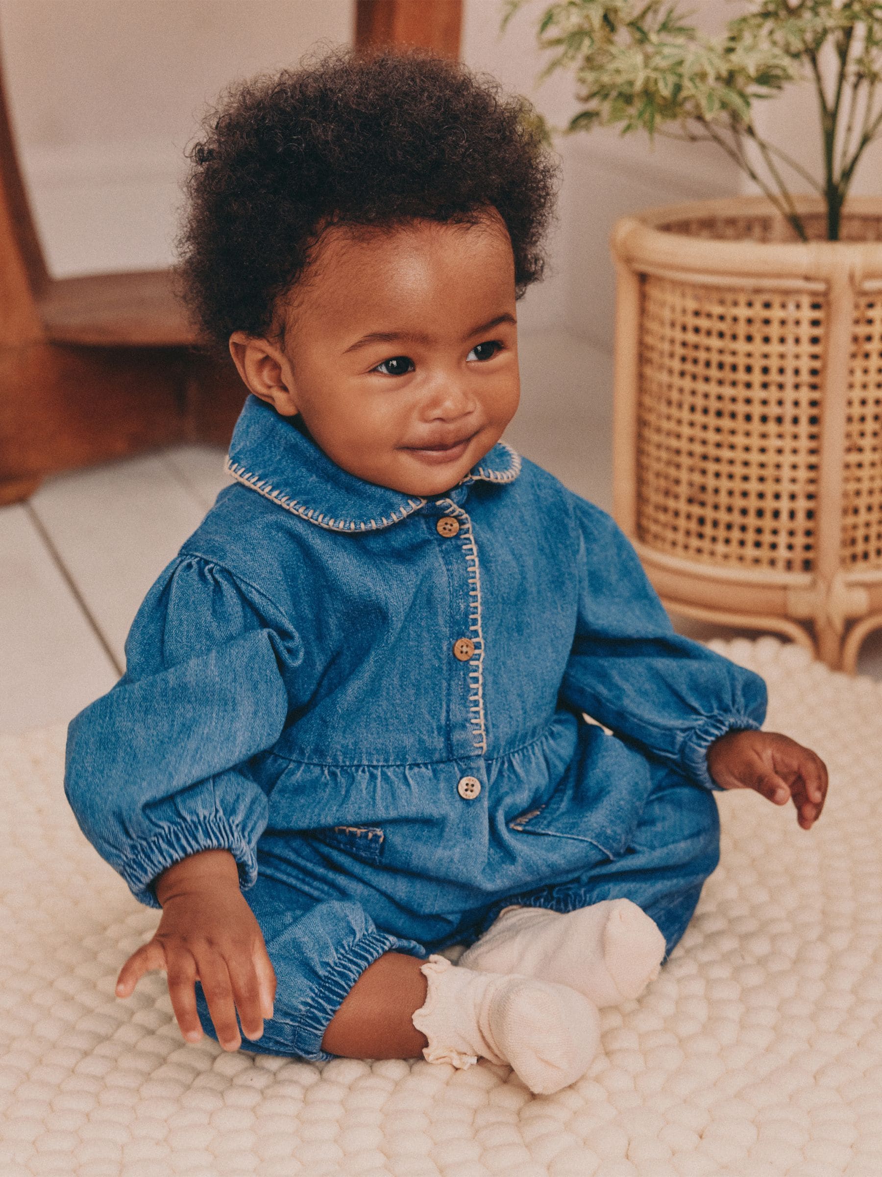 Blauw - Baby denim romper (0mnd-2jr)