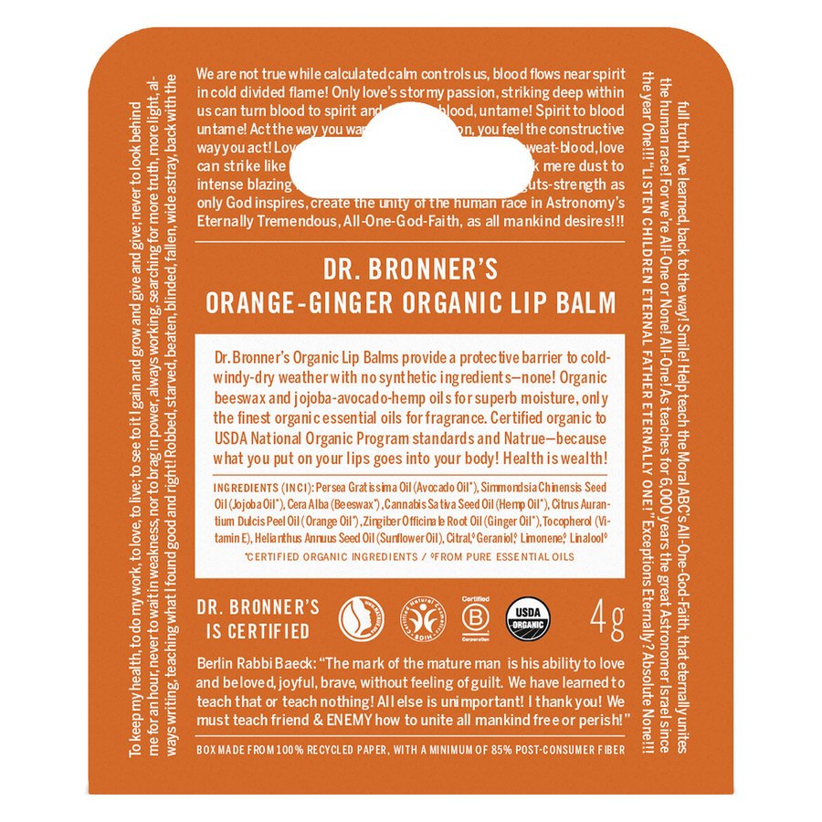 Dr. Bronner Orange Ginger Organic Lip Balm 4g