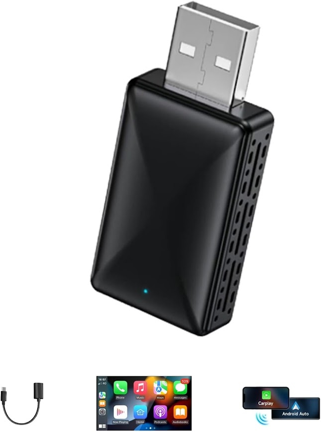 Kabelgebunden Android Auto / Apple Carplay KFZ USB-A  Adapter für Android / iOS Smartphones (Google Assistant / Siri) - Schwarz