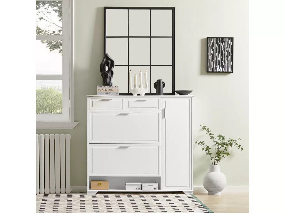Armoire à Chaussures, Meuble d'entrée, Meuble de Rangement, Commode à Chaussures, FSR104-W