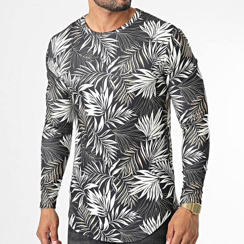 Tee Shirt Oversize Manches Longues Noir Floral