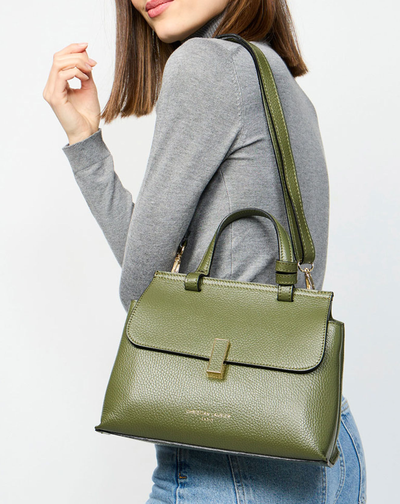 Christian Laurier Sac bandoulière en Cuir Ciara vert kaki - 27x19x9 cm