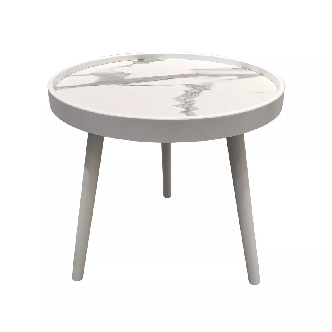 Table basse ronde effet marbre (H43 cm) Déa Blanc