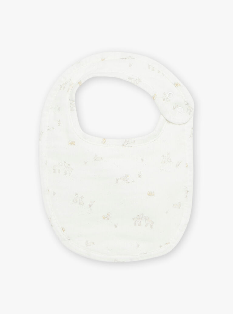 Bavoir vanille à imprimé animaux en double gaze de coton