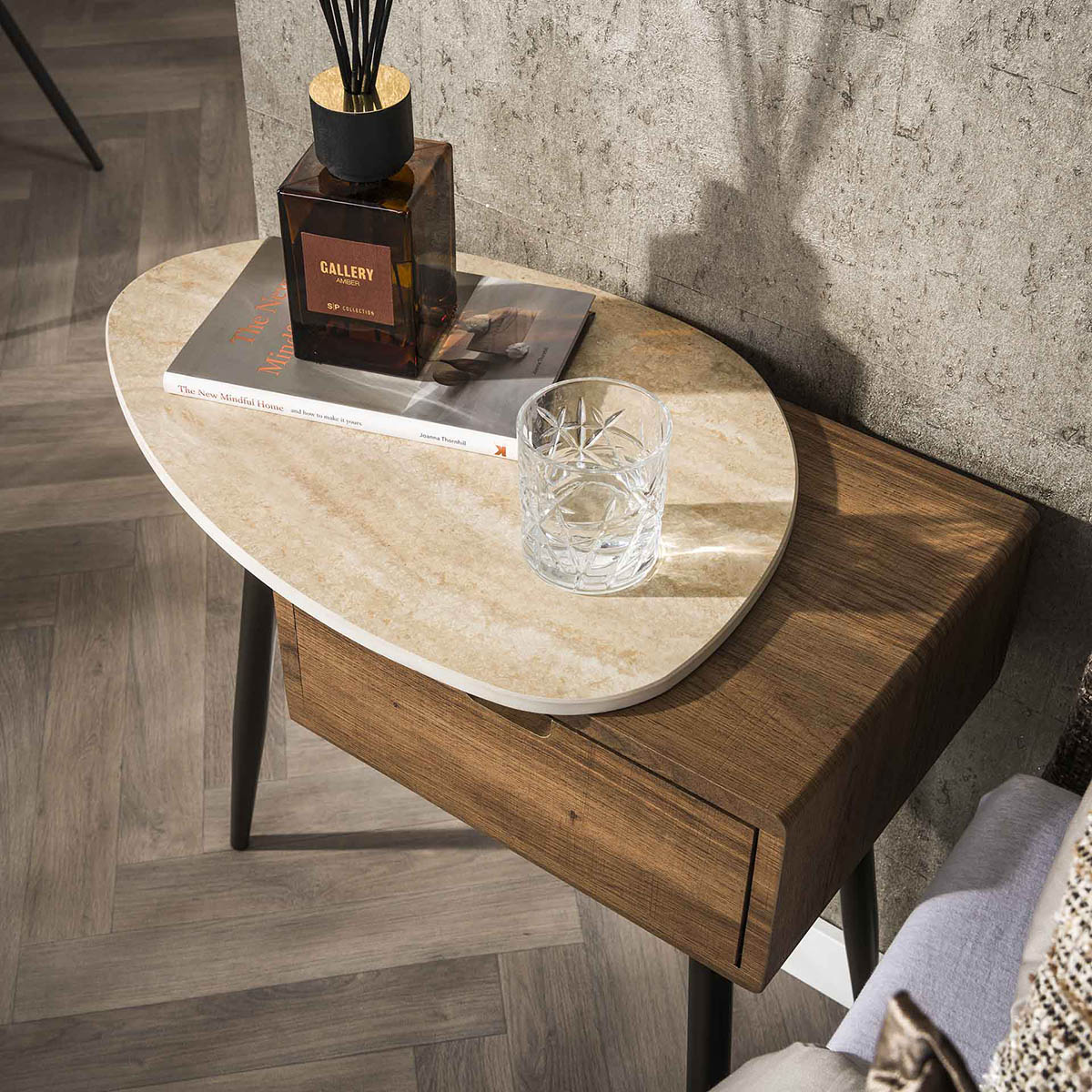 Nachtkastje Limestone Houtlook Links